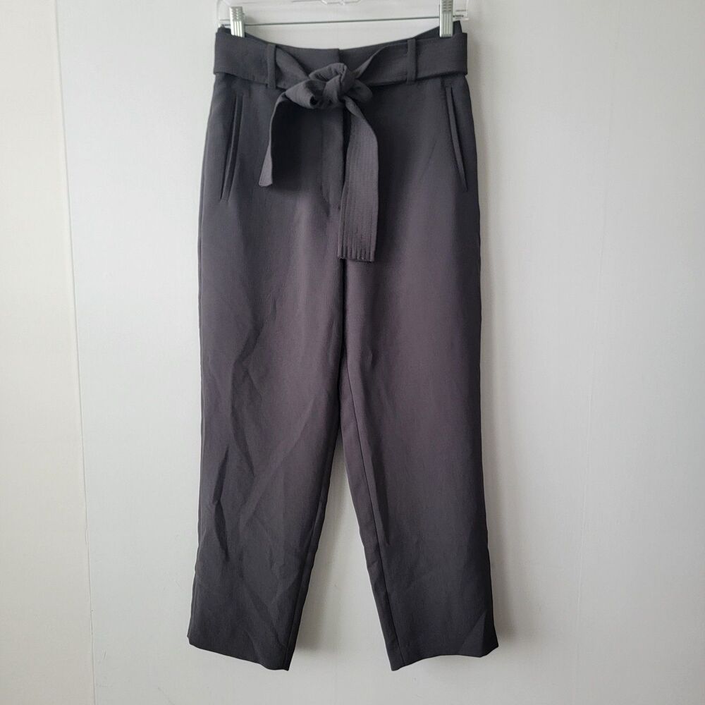 Aritzia Wilfred women's Tie-Front Pant High-waisted belted crepe pants sz 4 gray